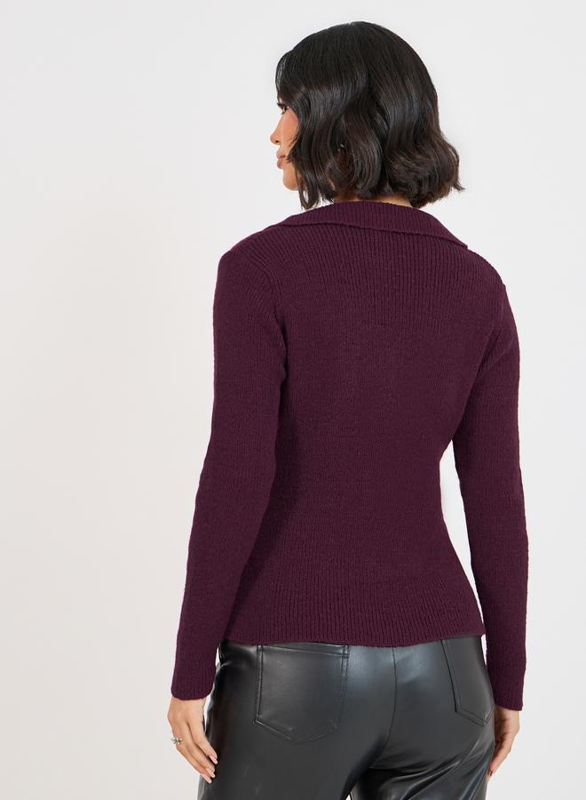 Styli Collared Wrap Front Knit Top - Image 4