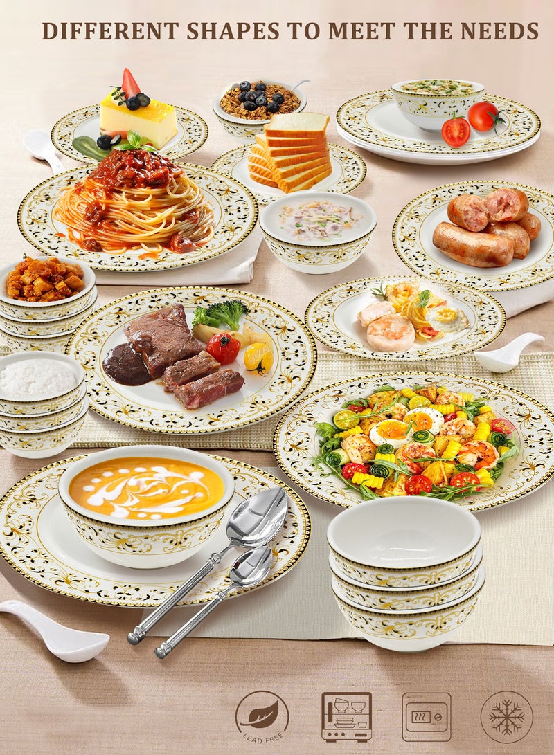 nihao طقم عشاء من 18 قطعة من البورسلين عالي الجودة - يتضمن 6 أطباق بحجم 10 بوصة، 6 أطباق بحجم 8 بوصة، 6 سلطانيات خضار بحجم 4.5 بوصة، أطقم أدوات مائدة خزفية، آمنة للاستخدام في الميكروويف والفريزر/ صديقة للبيئة وآمنة للطعام - Image 2