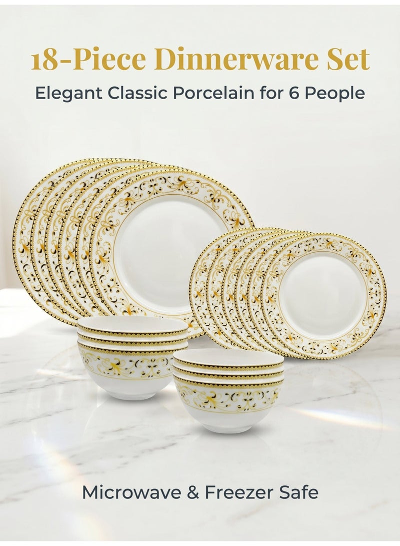nihao 18 Piece High Quality Porcelain Dinner Set- Includes 6*10 inch Plates, 6*8 inch Plates, 6*4.5 Inch Vegetable Bowls, Ceramic Dinnerware Sets, Microwaveable and Freezer-Friendly/ Eco-Friendly and Food-Grade - Image 1