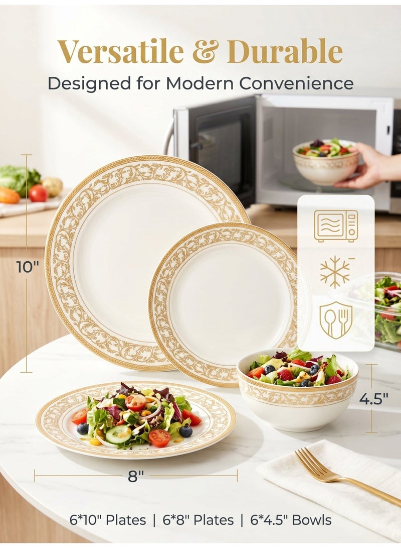 nihao 18 Piece High Quality Porcelain Dinner Set- Includes 6*10 inch Plates, 6*8 inch Plates, 6*4.5 Inch Vegetable Bowls, Ceramic Dinnerware Sets, Microwaveable and Freezer-Friendly/ Eco-Friendly and Food-Grade - Image 2