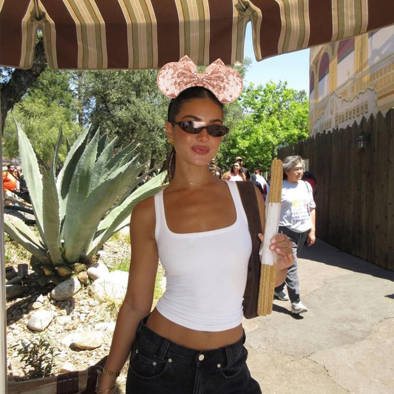 DRESHOW Minnie Ears Headbands Mouse Ears Sequin Bow Headbands Elastic Adjustable Headband Glitter Party Decoration Cosplay Costume for Women - Image 2
