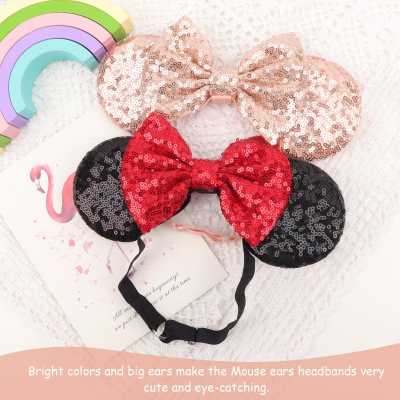 DRESHOW Minnie Ears Headbands Mouse Ears Sequin Bow Headbands Elastic Adjustable Headband Glitter Party Decoration Cosplay Costume for Women - Image 4