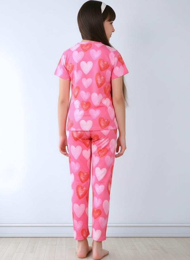 Anthrilo Heart Print T-Shirt and Pyjama Set - Image 2