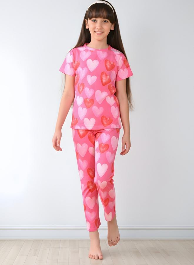 Anthrilo Heart Print T-Shirt and Pyjama Set - Image 1