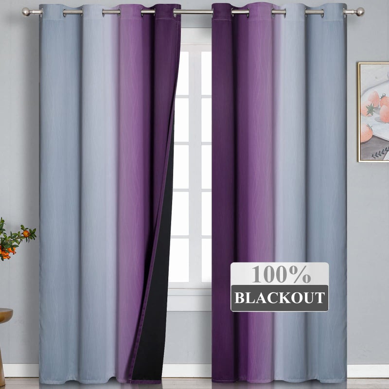 Estelar Textiler Ombre Purple and Gray Curtains 96 Inches Long  Total Blackout Curtains for Bedroom  Grommet Thermal Insulated Gradient Blackout Drapes  Full Light Blocking Curtains for Kids Room  52x96 Inch  2 Panels - Image 2