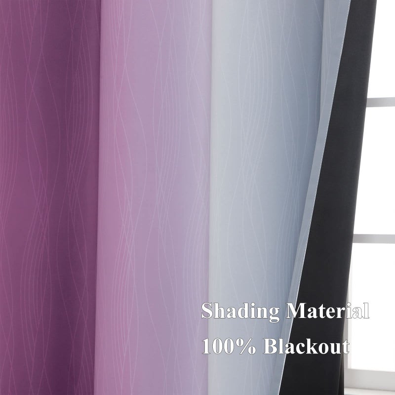 Estelar Textiler Ombre Purple and Gray Curtains 96 Inches Long  Total Blackout Curtains for Bedroom  Grommet Thermal Insulated Gradient Blackout Drapes  Full Light Blocking Curtains for Kids Room  52x96 Inch  2 Panels - Image 5