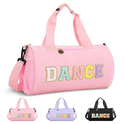 Iqimott Dance Ballet Bag for Girls 46 Personalized Sport Gym Workout Toddler Duffel Bag Small Cheer Dance BagsCute Chenille Letter Waterproof Kids Travel Bags Gifts for Teens Girl Dancers AthletesPink - Image 1