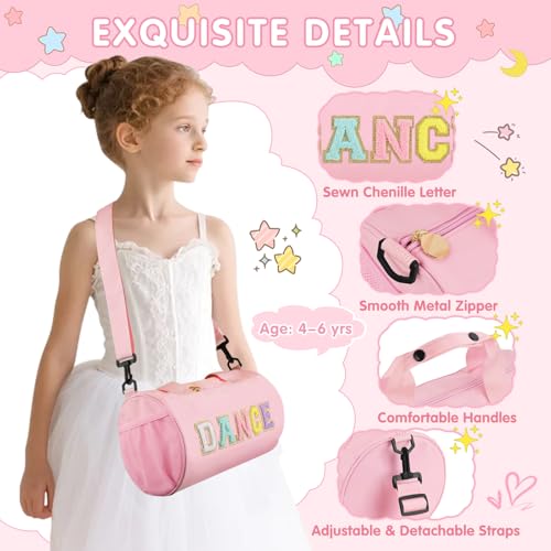 Iqimott Dance Ballet Bag for Girls 46 Personalized Sport Gym Workout Toddler Duffel Bag Small Cheer Dance BagsCute Chenille Letter Waterproof Kids Travel Bags Gifts for Teens Girl Dancers AthletesPink - Image 3