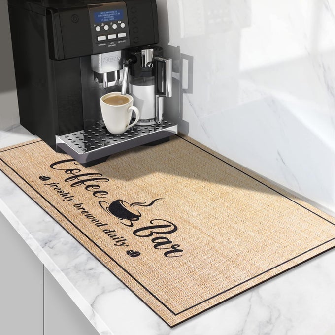 ABSORBENT COFFEE MAT FASHION DISH DRYING MAT FOR KITCHEN COUNTER COFFEE BAR ACCESSORIES ESPRESSO MACHINE DISH RACK 16 X 24 BEIGE