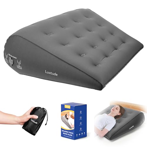 Luxtude Inflatable Wedge Pillow for Traveling, Bed Wedge Pillow for Sleeping, Acid Reflux Relief, Adjustable Travel Wedges Pillows for Sleep Apnea, Post-Surgery, Snoring, Back & Leg Support (Gray) - Image 1