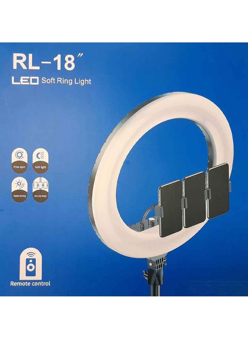 حلقة ضوء LED بحجم 18 بوصة مع حامل ثلاثي القوائم وجهاز تحكم عن بعد - Image 1