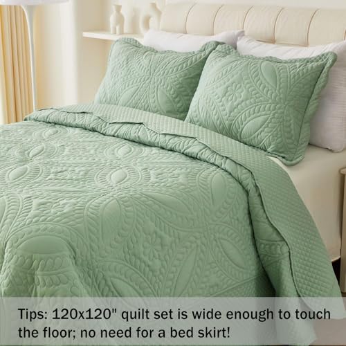 Cmfshape Oversize King Bedspread 120"x120",3 Piece California King Quilt,Lightweight Green Quilt Set for All Season,Modern Coin Pattern Bedding Set - Image 2