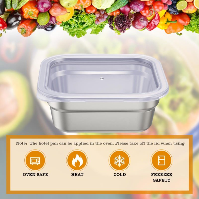 Stainless Steel Food Pans 1/6 Size 6.5 X 5.91 X 2.5 Inches Leakproof Translucent Lids - Anti-Clogging Steam Table Pans Induction & Oven Safe for Buffet Catering Restaurant Food Prep - Image 4
