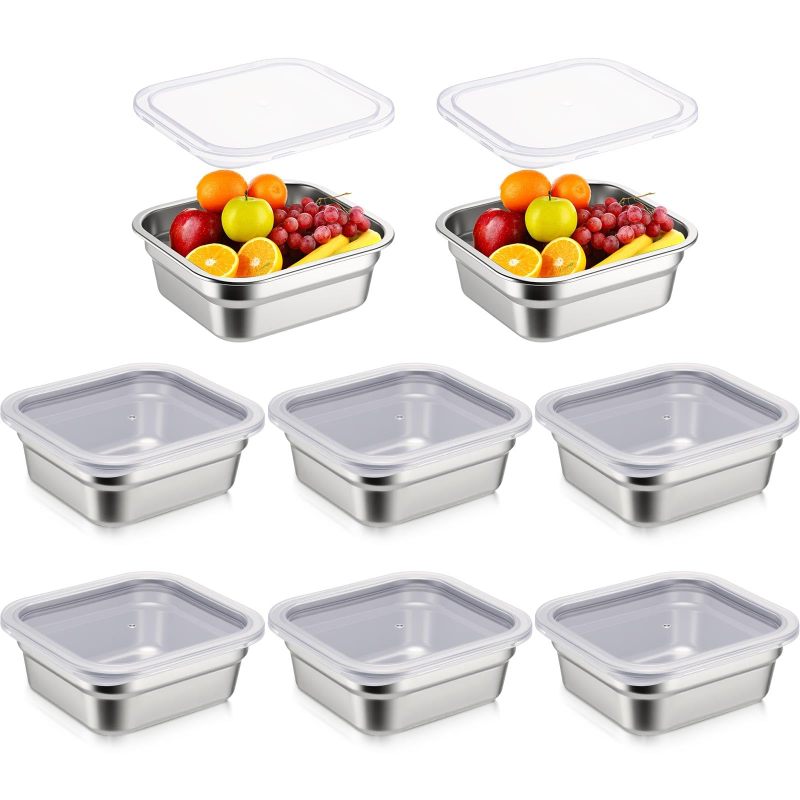 Stainless Steel Food Pans 1/6 Size 6.5 X 5.91 X 2.5 Inches Leakproof Translucent Lids - Anti-Clogging Steam Table Pans Induction & Oven Safe for Buffet Catering Restaurant Food Prep - Image 1