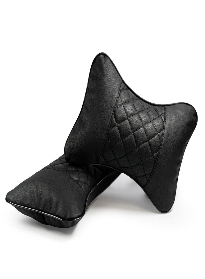 Synterior Set of 2 Quilted Faux Leather Car Headrest Pillow, Black Case/Black Threading, Ergonomic Neck Support for Comfortable Driving - Image 2