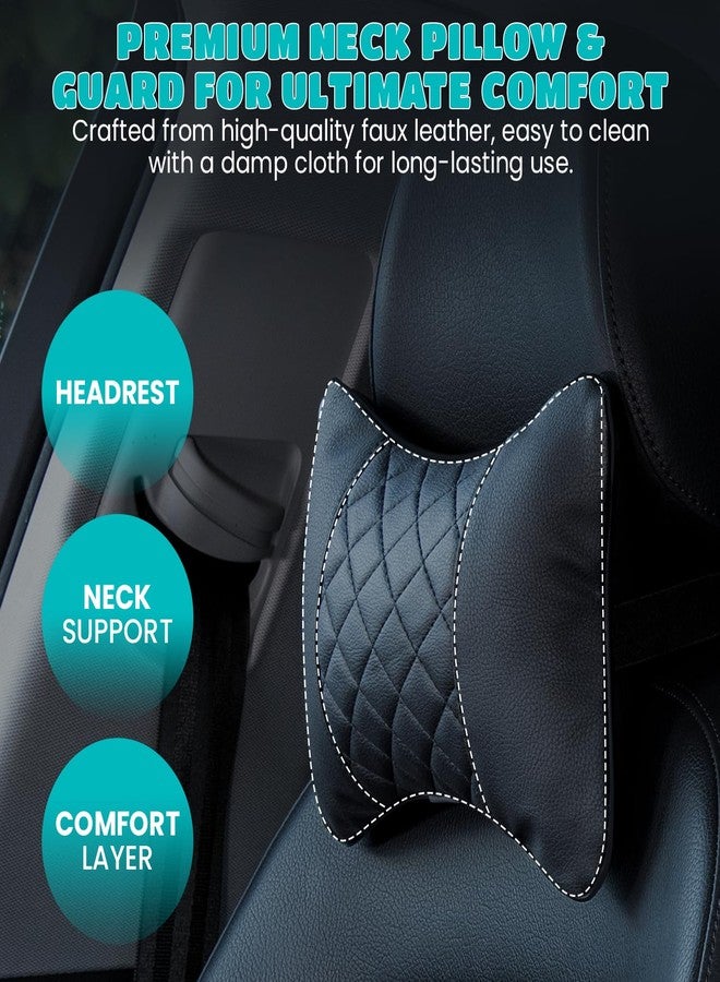 Synterior Set of 2 Quilted Faux Leather Car Headrest Pillow, Black Case/Black Threading, Ergonomic Neck Support for Comfortable Driving - Image 4