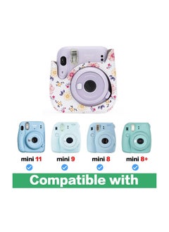KASTWAVE Protective & Portable Case Compatible with fujifilm instax Mini 11/ 9/ 8/ 8+ Instant Film Camera with Accessory Pocket and Adjustable Strap (Flowers White)  - Image 5
