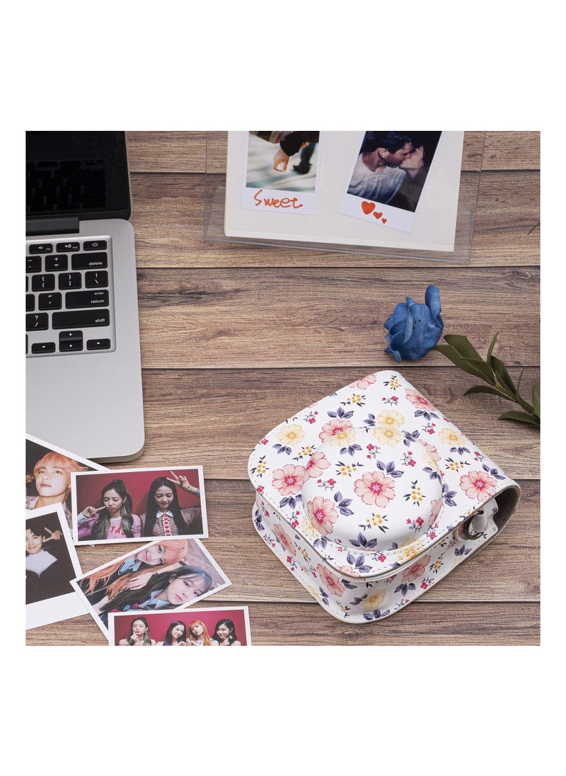 KASTWAVE - Protective & Portable Case Compatible with fujifilm instax Mini 11/ 9/ 8/ 8+ Instant Film Camera with Accessory Pocket and Adjustable Strap (Flowers White) - Image 1