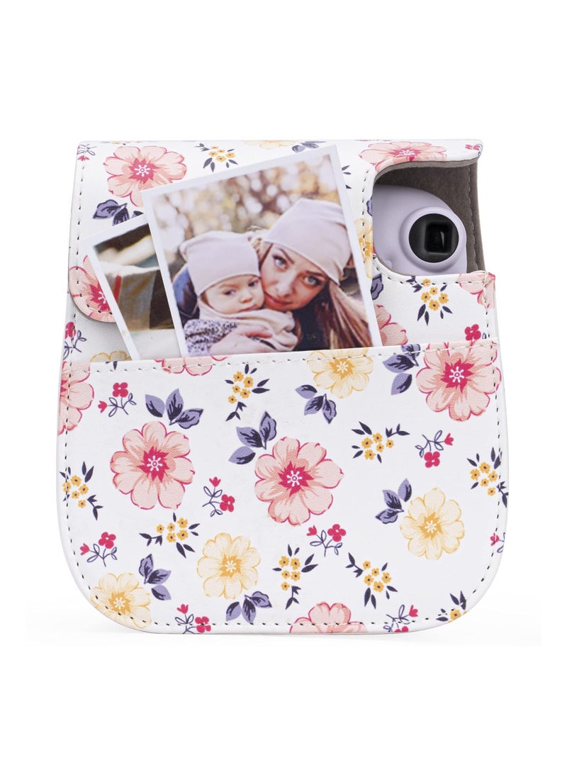 KASTWAVE - Protective & Portable Case Compatible with fujifilm instax Mini 11/ 9/ 8/ 8+ Instant Film Camera with Accessory Pocket and Adjustable Strap (Flowers White) - Image 1