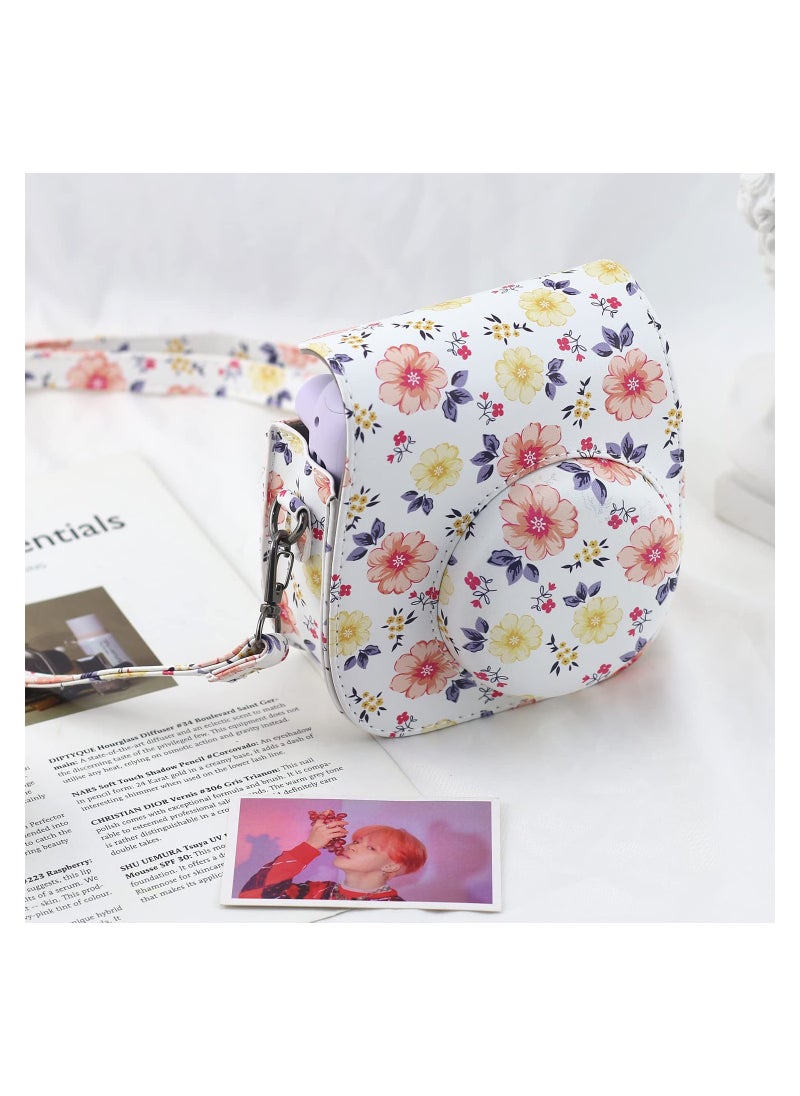 KASTWAVE - Protective & Portable Case Compatible with fujifilm instax Mini 11/ 9/ 8/ 8+ Instant Film Camera with Accessory Pocket and Adjustable Strap (Flowers White) - Image 1
