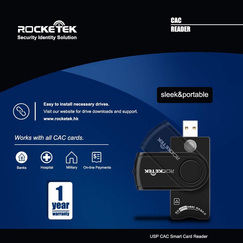 Rocketek USB Smart Card Reader, Rocketek DOD Military USB Cac Memory Card Reader Compatible with Windows, Linux/Unix, MacOS X - Build In SDHC/SDXC/SD Card Reader and Micro SD Card Reader - Image 4