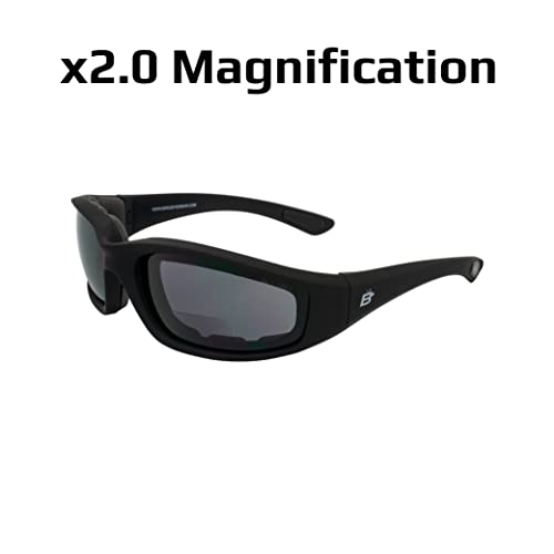 Birdz Eyewear Oriole Padded Safety Bifocal Motorcycle Glasses Black Frame Smoke Lenses 2.0 Magnification Carry Bag - Image 4