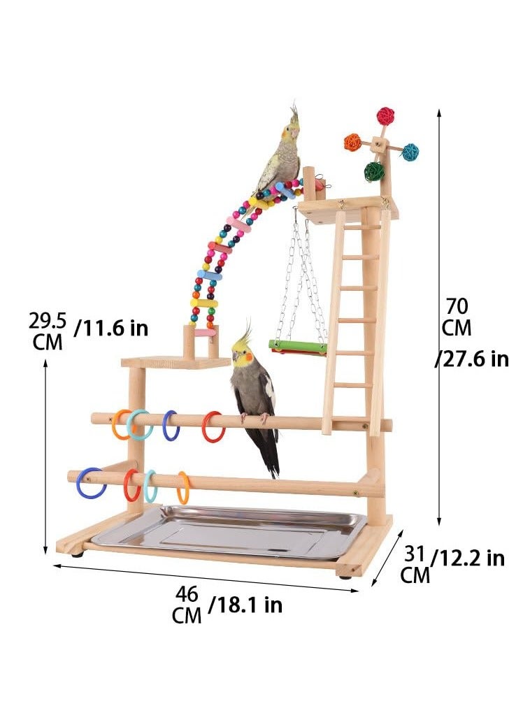 XiuWoo Bird stands for parrots, Bird play stand, Bird playground, Bird perches, Bird climbing frame, Wooden Parrot Stand for Small Middle Parakeets Cockatiels Finches Budgie Lovebirds 46 * 31 * 70CM - Image 2