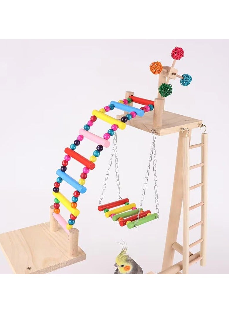XiuWoo Bird stands for parrots, Bird play stand, Bird playground, Bird perches, Bird climbing frame, Wooden Parrot Stand for Small Middle Parakeets Cockatiels Finches Budgie Lovebirds 46 * 31 * 70CM - Image 3