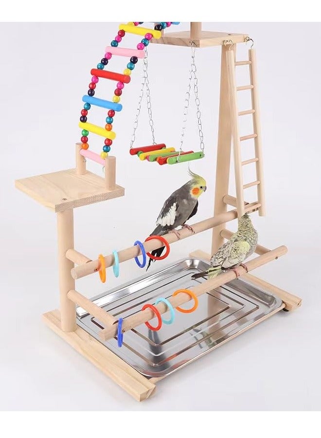 XiuWoo Bird stands for parrots, Bird play stand, Bird playground, Bird perches, Bird climbing frame, Wooden Parrot Stand for Small Middle Parakeets Cockatiels Finches Budgie Lovebirds 46 * 31 * 70CM - Image 5
