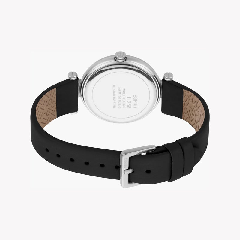 ESPRIT Women's Black Leather Watch, Silver Dial|ES1L268L0015 - Image 2