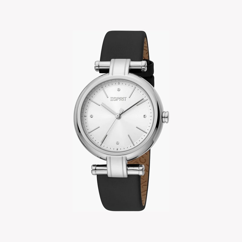 ESPRIT Women's Black Leather Watch, Silver Dial|ES1L268L0015 - Image 1