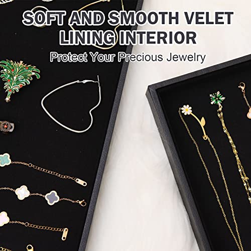 JETEHO Black Velvet Stackable Jewelry Tray Showcase Display Stackable Necklace Bracelet Ring Showcase Display Empty Plate (2 Pack) - Image 3