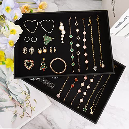 JETEHO Black Velvet Stackable Jewelry Tray Showcase Display Stackable Necklace Bracelet Ring Showcase Display Empty Plate (2 Pack) - Image 4