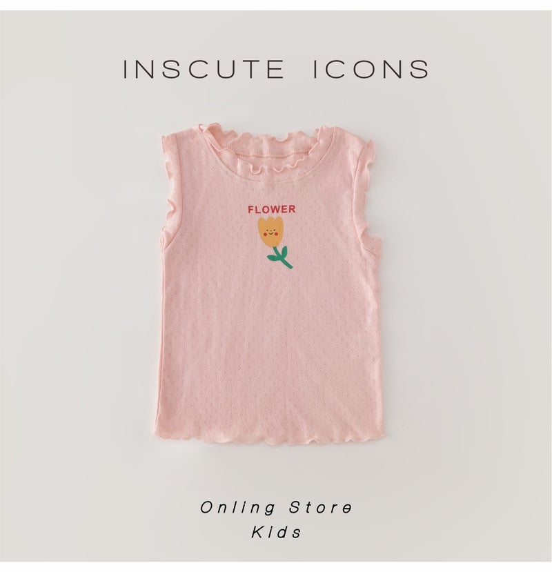 Children'S Vest T-Shirt Pure Cotton Bottoming Shirt Girls' Printed T-Shirt Breathable Sweat-Absorbent All-Matching Top Class A 6 - Image 1