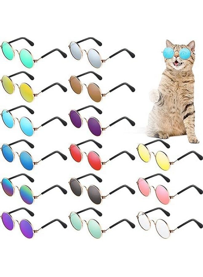 نظارات شمسية كلاسيكية دائرية الشكل للحيوانات الأليفة عاكسة للعين حماية من الأشعة فوق البنفسجية نظارات شمسية أنيقة مثالية للكلاب الصغيرة والمتوسطة الحجم - متعددة الألوان (عبوة من قطعة واحدة) - Image 1