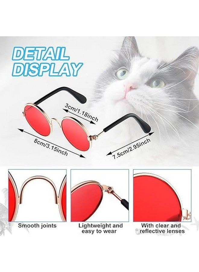 نظارات شمسية كلاسيكية دائرية الشكل للحيوانات الأليفة عاكسة للعين حماية من الأشعة فوق البنفسجية نظارات شمسية أنيقة مثالية للكلاب الصغيرة والمتوسطة الحجم - متعددة الألوان (عبوة من قطعة واحدة) - Image 2