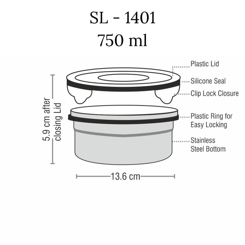 STEELLOCK SS ContainerDabba with 4 Side Clip Lock see through Lid for Office School UseFood GradeAir TightEasy to CarryLeak Proof SL14012pcs X 750 ml Pink - Image 4