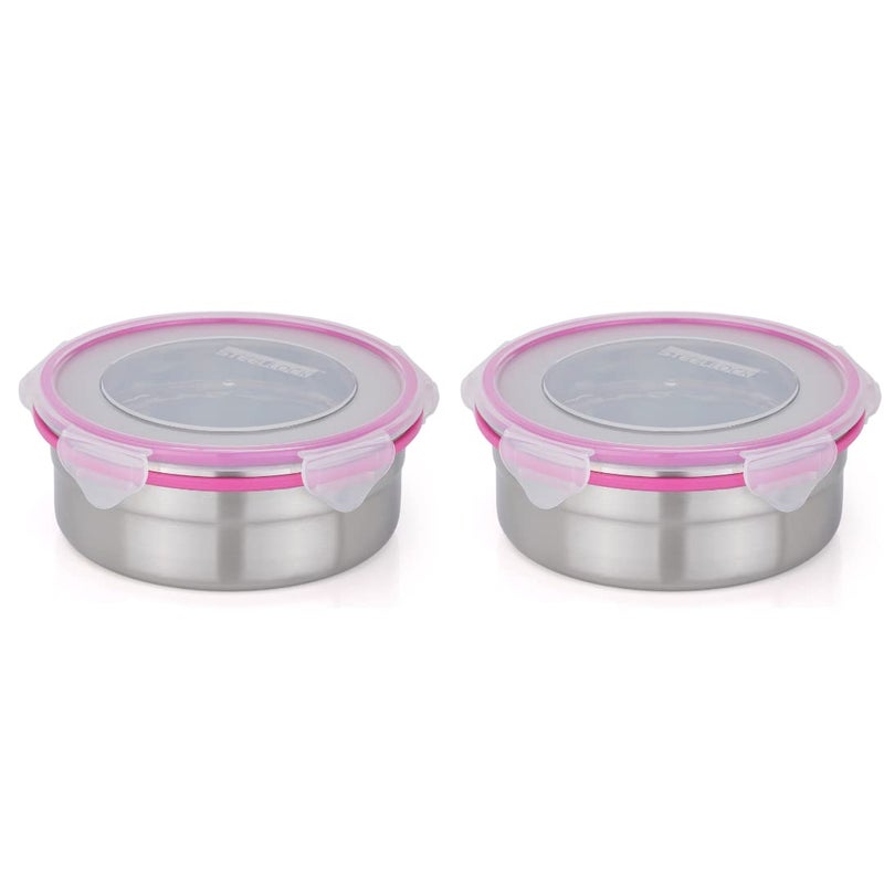 STEELLOCK SS ContainerDabba with 4 Side Clip Lock see through Lid for Office School UseFood GradeAir TightEasy to CarryLeak Proof SL14012pcs X 750 ml Pink - Image 1