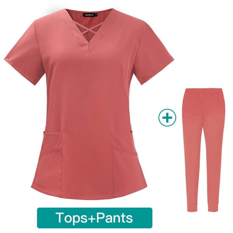 Womens Summer Thin Medical Scrubs Set Breathable 42026-LW orange red 