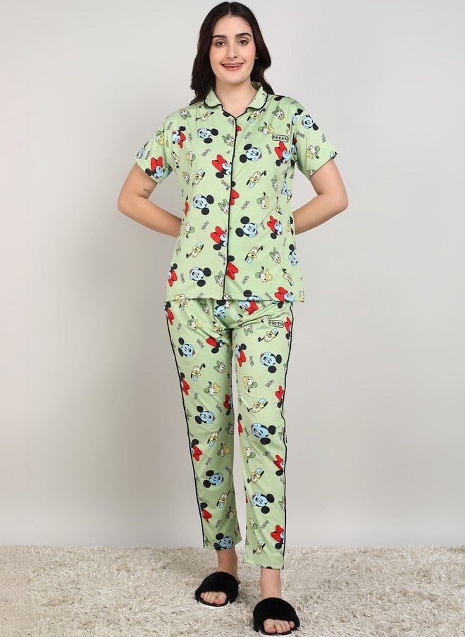 PREEN Women Printed Night Suit with Mickey Mouse Design - Image 1