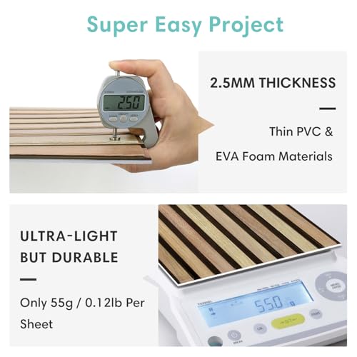 Commomy 10 Pcs 3D Faux Wood Slat Wallpaper Peel and Stick - 11.8"x11.8" Peel and Stick Wood Tiles Ultralight PVC Wall Paneling for Bedroom, Bathroom, Kitchen Backsplash, Farmhouse Interior Decor - Image 5