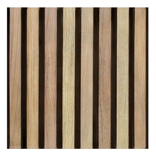 Commomy 10 Pcs 3D Faux Wood Slat Wallpaper Peel and Stick - 11.8"x11.8" Peel and Stick Wood Tiles Ultralight PVC Wall Paneling for Bedroom, Bathroom, Kitchen Backsplash, Farmhouse Interior Decor - Image 1