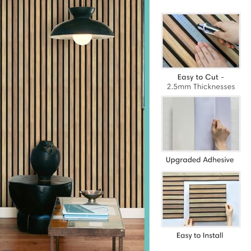 Commomy 10 Pcs 3D Faux Wood Slat Wallpaper Peel and Stick - 11.8"x11.8" Peel and Stick Wood Tiles Ultralight PVC Wall Paneling for Bedroom, Bathroom, Kitchen Backsplash, Farmhouse Interior Decor - Image 4