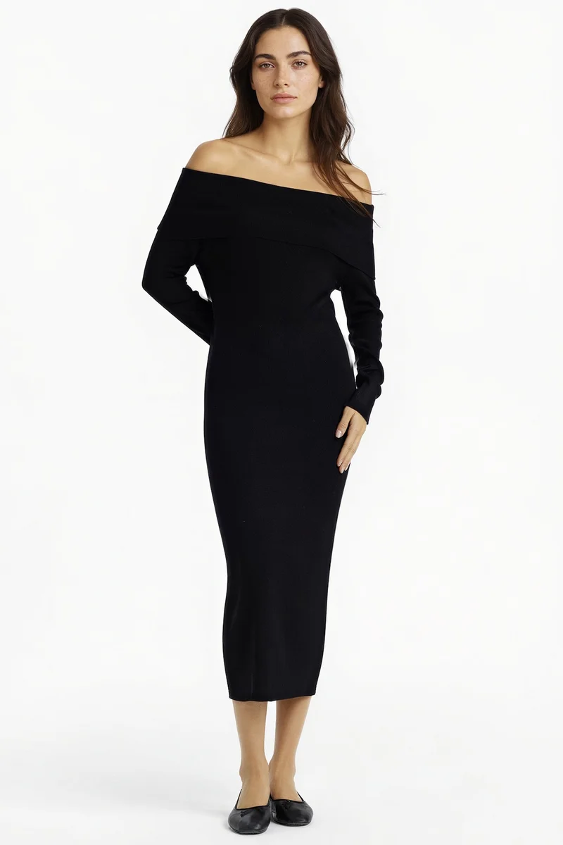 ديفاكتو Slim Fit Strapless Knitwear Dress
