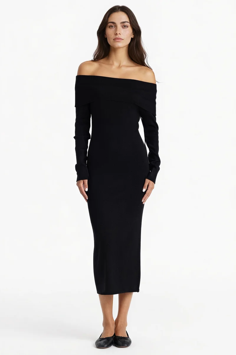ديفاكتو Slim Fit Strapless Knitwear Dress