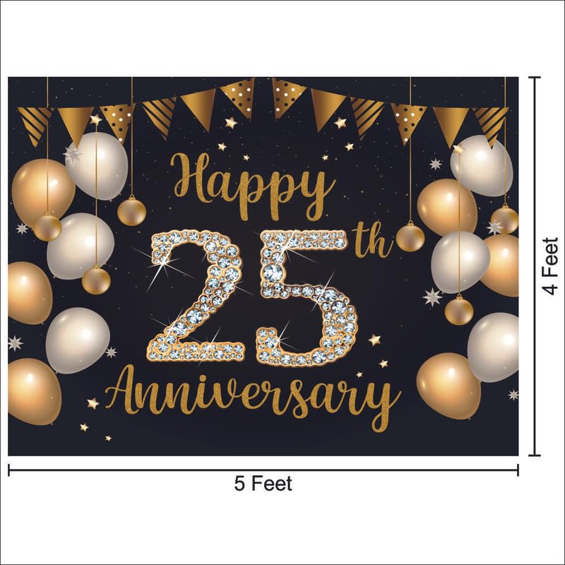 Party Baazaar 25th Anniversary Backdrop | Happy Anniversary Banner | Wedding Decorations Item (Pack of 1, Multi Color, 5x4 Feet) - Image 3