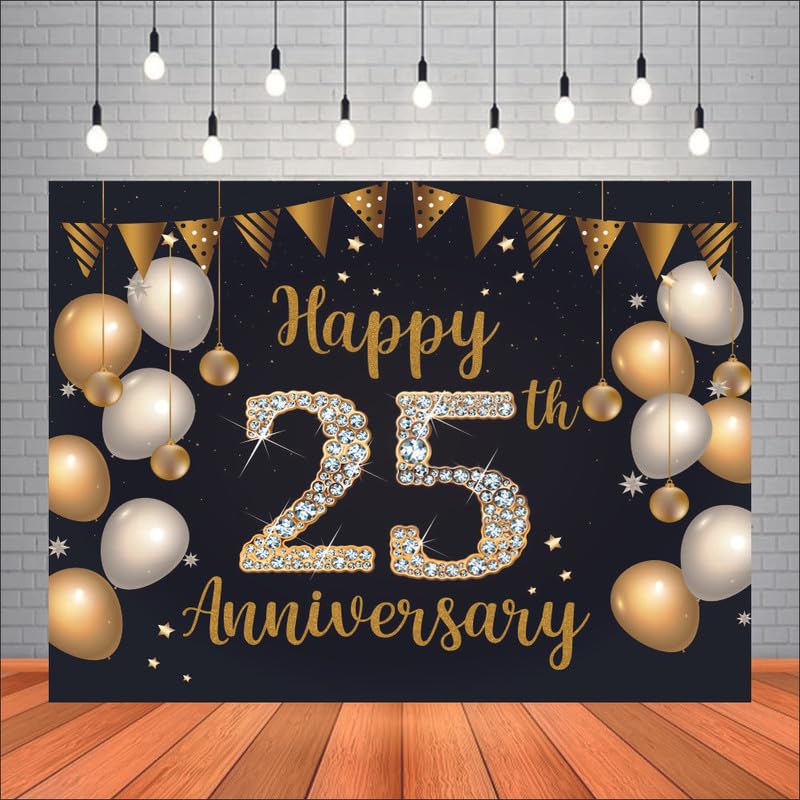 Party Baazaar 25th Anniversary Backdrop | Happy Anniversary Banner | Wedding Decorations Item (Pack of 1, Multi Color, 5x4 Feet) - Image 1