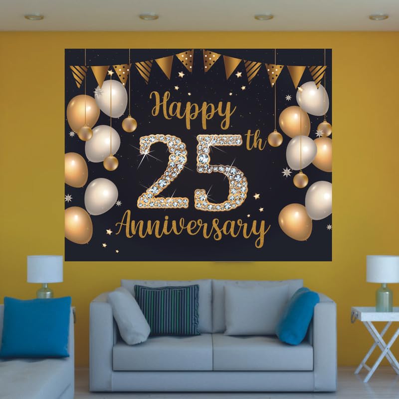 Party Baazaar 25th Anniversary Backdrop | Happy Anniversary Banner | Wedding Decorations Item (Pack of 1, Multi Color, 5x4 Feet) - Image 2