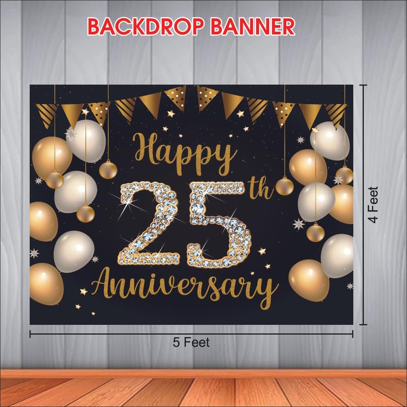 Party Baazaar 25th Anniversary Backdrop | Happy Anniversary Banner | Wedding Decorations Item (Pack of 1, Multi Color, 5x4 Feet) - Image 4