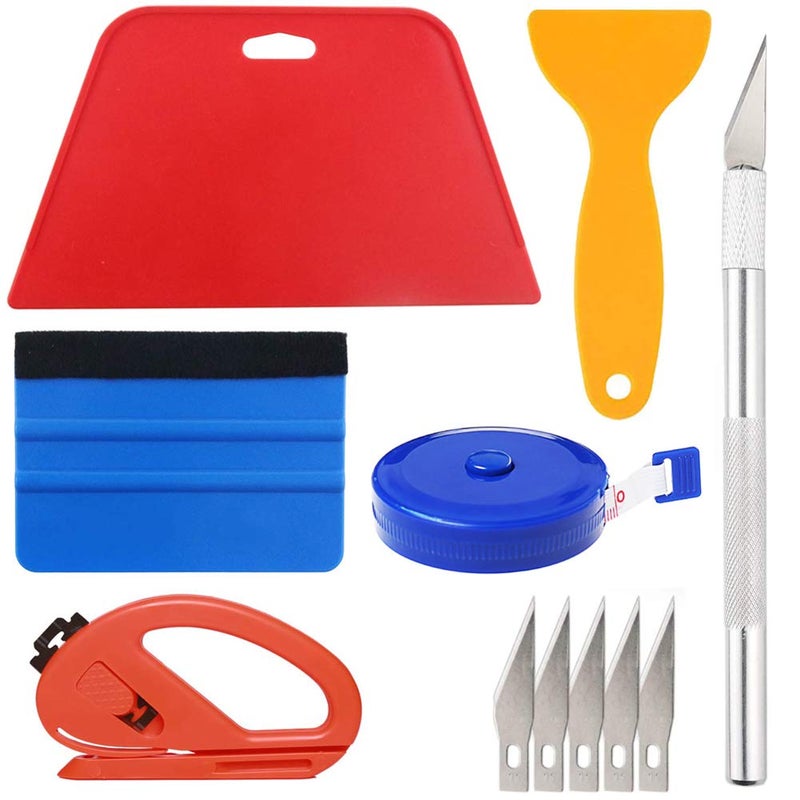 buysigo Wallpaper Smoothing Tool Kit Include Red Squeegee Medium-Hardness Squeegee  Blue Tape Measure Snitty Vinyl Cutter And Craft Knife With 5 Replacement Blades For Adhesive Contact Paper Application Win - Image 1